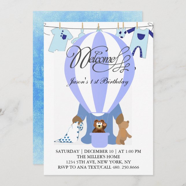 Invitación de primer cumpleaños al mundo de los gl (Anverso / Reverso)