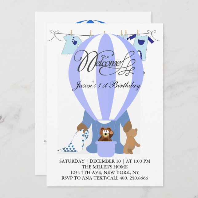 Invitación de primer cumpleaños al mundo de los gl (Anverso / Reverso)