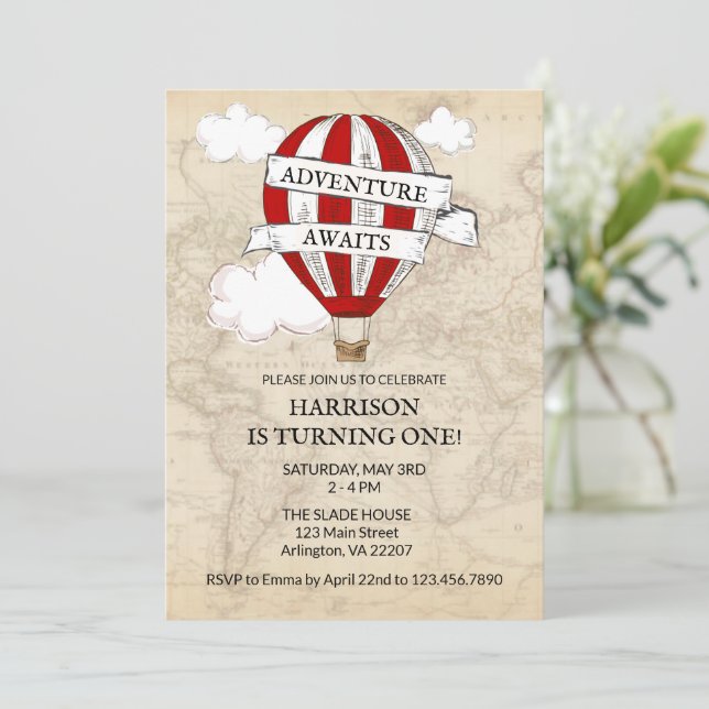 Invitación de primer cumpleaños - Aventura Esperán (Anverso de pie)