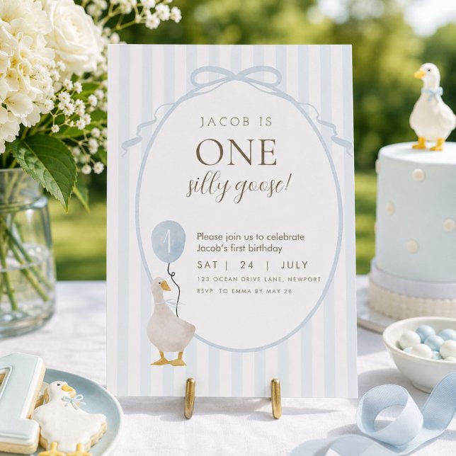 Invitación de primer cumpleaños Blue One Silly Goo (Subido por el creador)