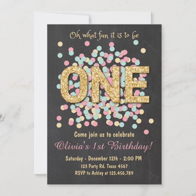 Invitación de primer cumpleaños Chica Pink Gold me (Anverso)