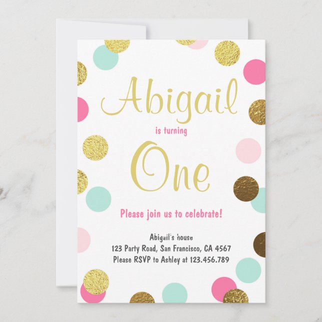 Invitación de primer cumpleaños Chica Pink Gold me (Anverso)