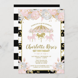 Invitación de primer cumpleaños color rosa y oro