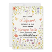 Invitación de primer cumpleaños con flores