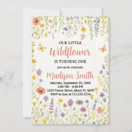 Invitación de primer cumpleaños con flores