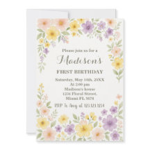 Invitación de primer cumpleaños con flores