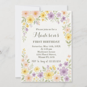 Invitación de primer cumpleaños con flores
