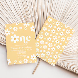 Invitación de primer cumpleaños con flores de marg