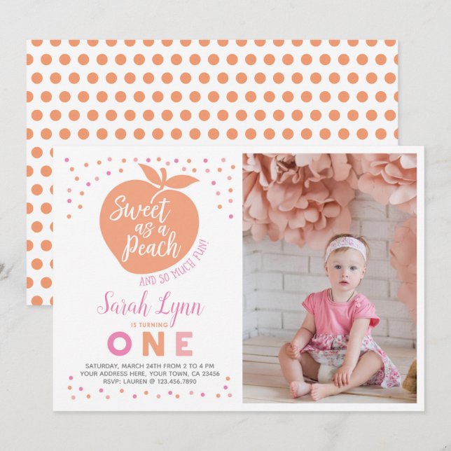 Invitación de primer cumpleaños con foto (Anverso / Reverso)