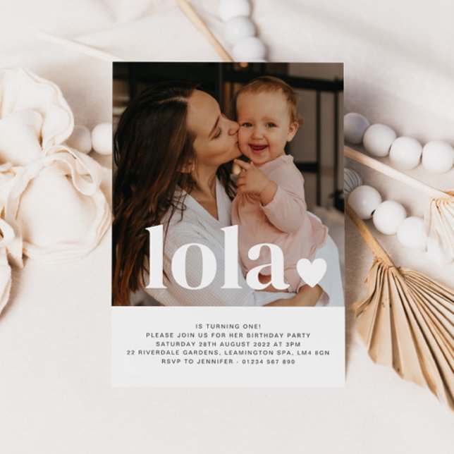 Invitación de primer cumpleaños con nombre y foto  (Subido por el creador)