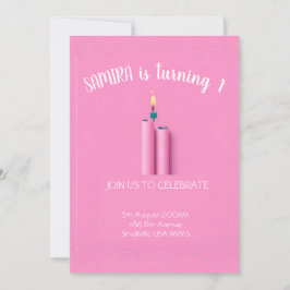 Invitación de primer cumpleaños con tema rosa con 