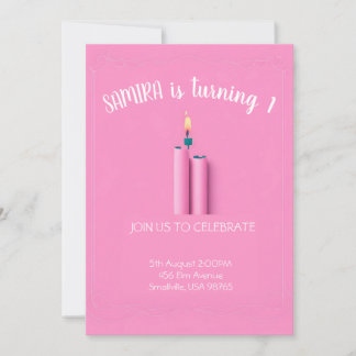 Invitación de primer cumpleaños con tema rosa con