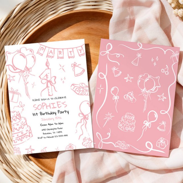 Invitación de primer cumpleaños, cumpleaños Doodle (Subido por el creador)