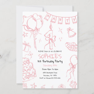Invitación de primer cumpleaños, cumpleaños Doodle