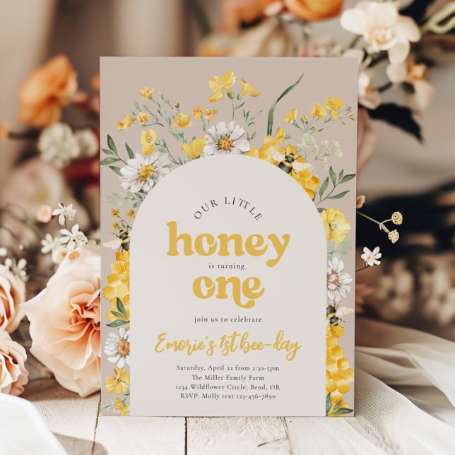 Invitación de primer cumpleaños de Abeja de Flor S (Subido por el creador)