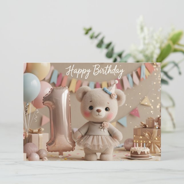 Invitación de primer cumpleaños de adorable oso de (Anverso de pie)