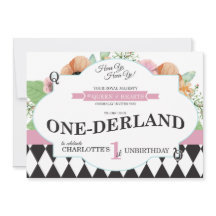 Invitación de primer cumpleaños de Alice In Oneder