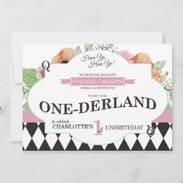 Invitación de primer cumpleaños de Alice In Oneder