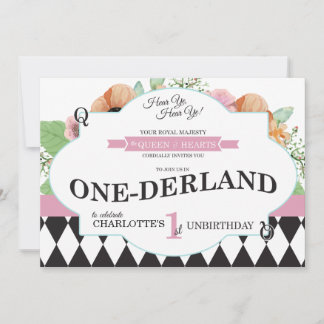 Invitación de primer cumpleaños de Alice In Oneder