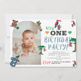 Invitación de primer cumpleaños de animales de Woo