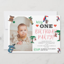Invitación de primer cumpleaños de animales de Woo