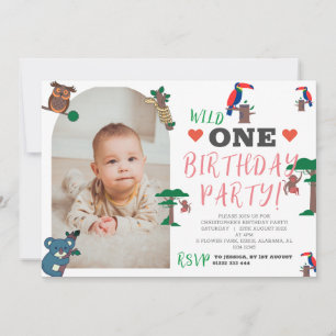 Invitación de primer cumpleaños de animales de Woo