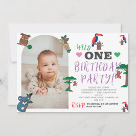 Invitación de primer cumpleaños de animales de Woo