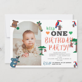 Invitación de primer cumpleaños de animales de Woo