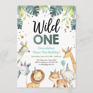 Invitación de primer cumpleaños de animales salvaj