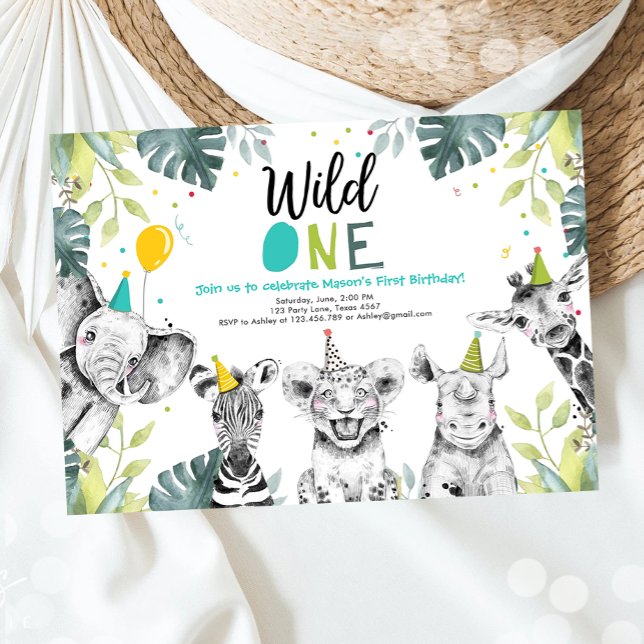 Invitación de primer cumpleaños de animales salvaj (Subido por el creador)