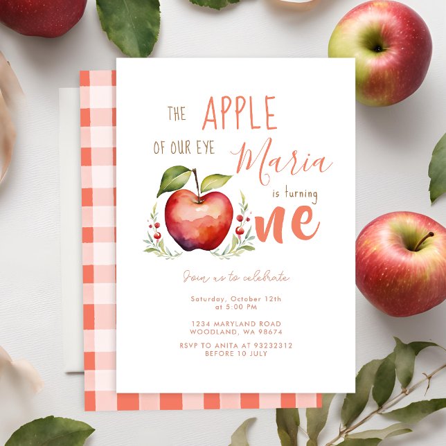 Invitación de primer cumpleaños de Apple Watercolo (Subido por el creador)