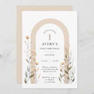 Invitación de primer cumpleaños de Arch Wildflower