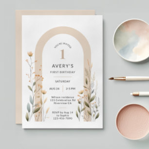 Invitación de primer cumpleaños de Arch Wildflower
