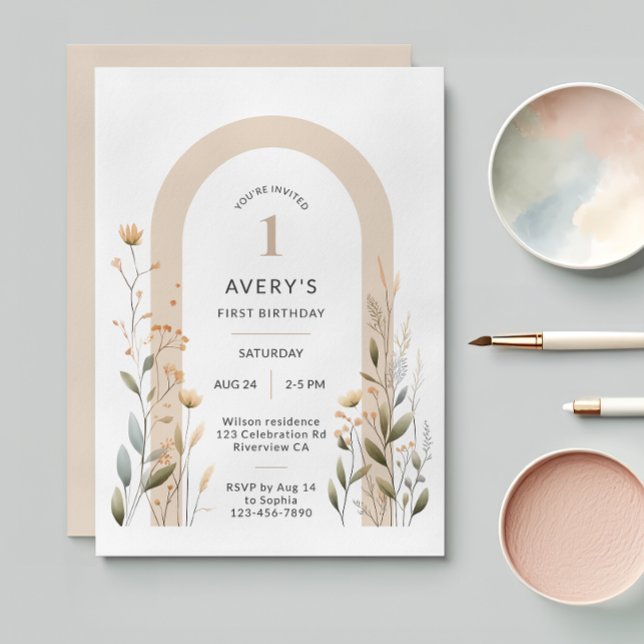Invitación de primer cumpleaños de Arch Wildflower (Subido por el creador)