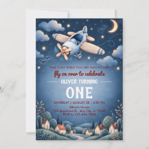 Invitación de primer cumpleaños de Avión Azul