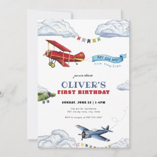Invitación de primer cumpleaños de avión de vintag