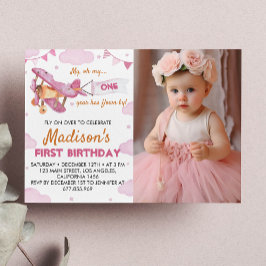 Invitación de primer cumpleaños de avión de vintag