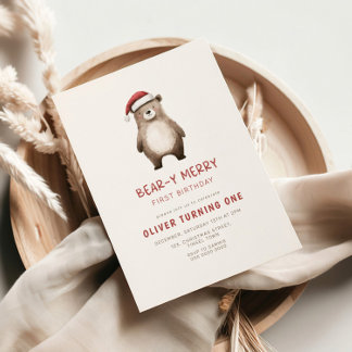 Invitación de primer cumpleaños de Bear-y Merry