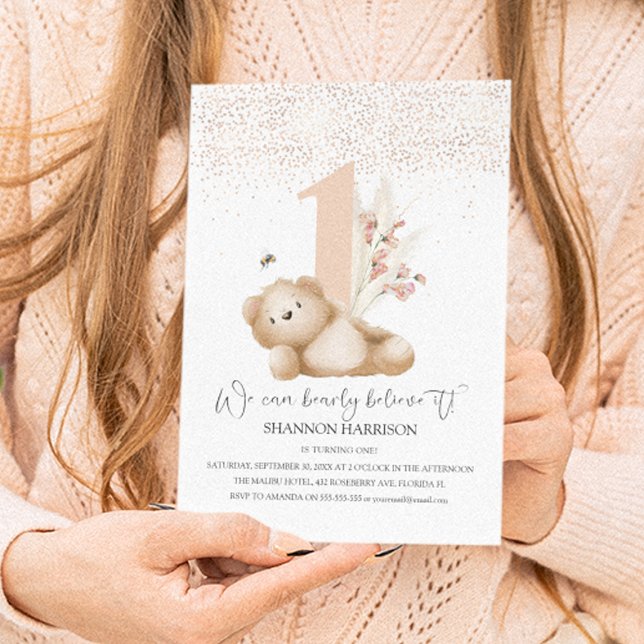 Invitación de primer cumpleaños de Bear y The Bee (Subido por el creador)