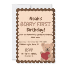 Invitación de primer cumpleaños de Beary