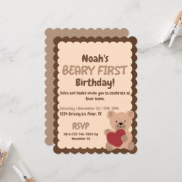 Invitación de primer cumpleaños de Beary