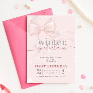 Invitación de primer cumpleaños de bebé con lazo r