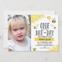 Invitación de primer cumpleaños de Bee Themed Phot