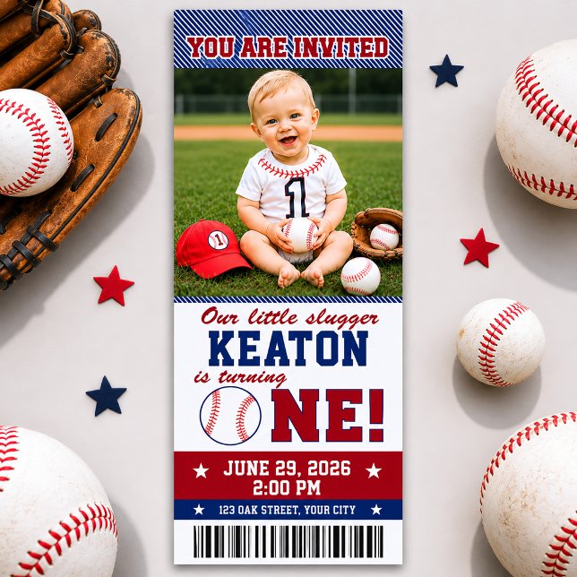 Invitación de primer cumpleaños de béisbol (Subido por el creador)