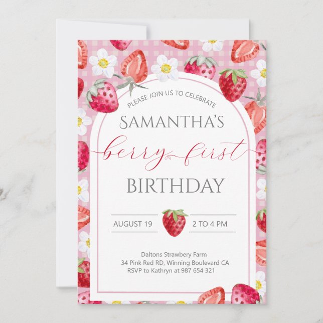 Invitación de primer cumpleaños de Berry (Anverso)