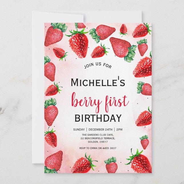 Invitación de primer cumpleaños de Berry, cumpleañ (Anverso)