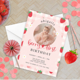 Invitación de primer cumpleaños de Berry rosa y ro