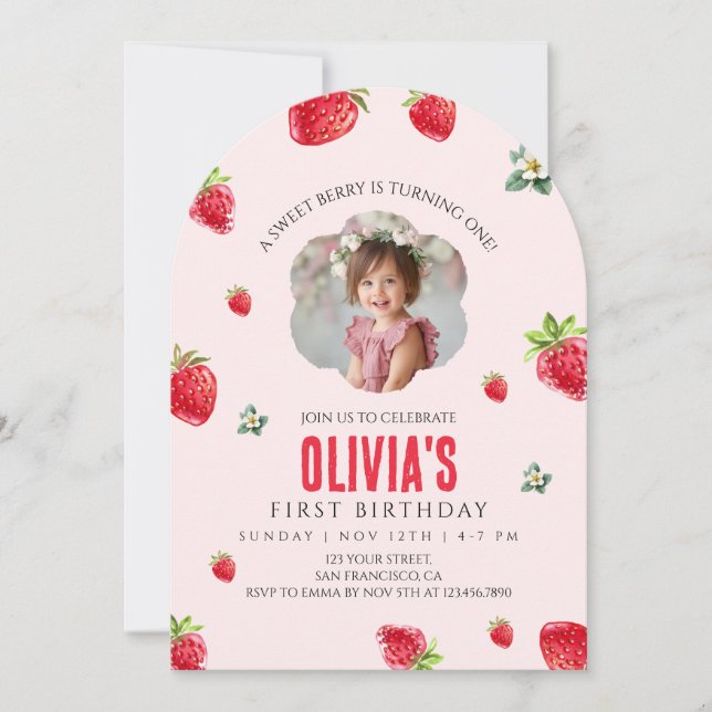 Invitación de primer cumpleaños de Berry Sweet (Anverso)