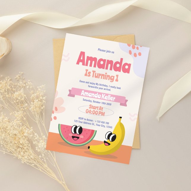 Invitación de primer cumpleaños de Berry y Banana (Subido por el creador)