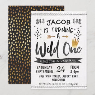 Invitación de primer cumpleaños de Black Gold Wild